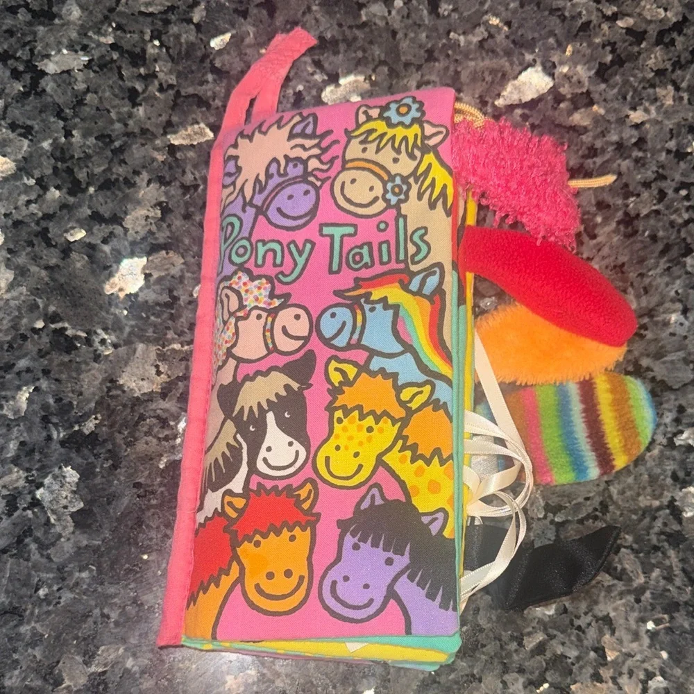 Jellycat Pony Tails sensory cloth book for babies